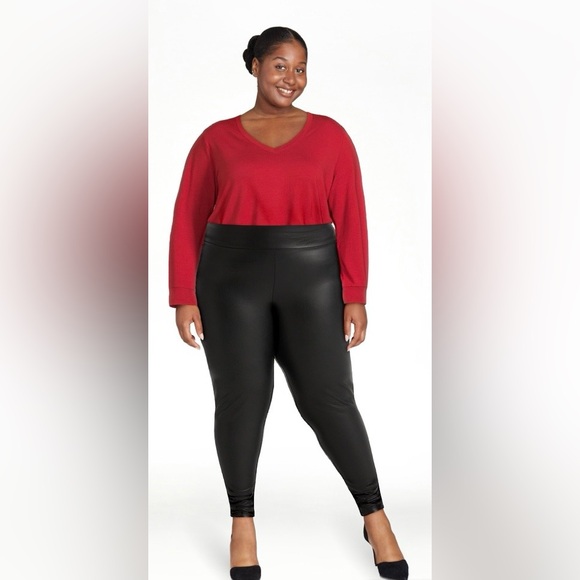 Terra & Sky Black Faux Leather Wide Waistband Legging - Picture 2 of 9